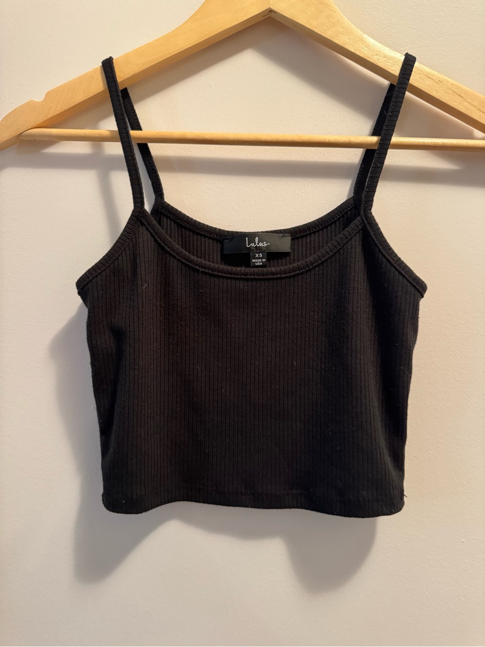 Lulus Black Ribbed Crop Top Spaghetti Strap Camisole Size XS